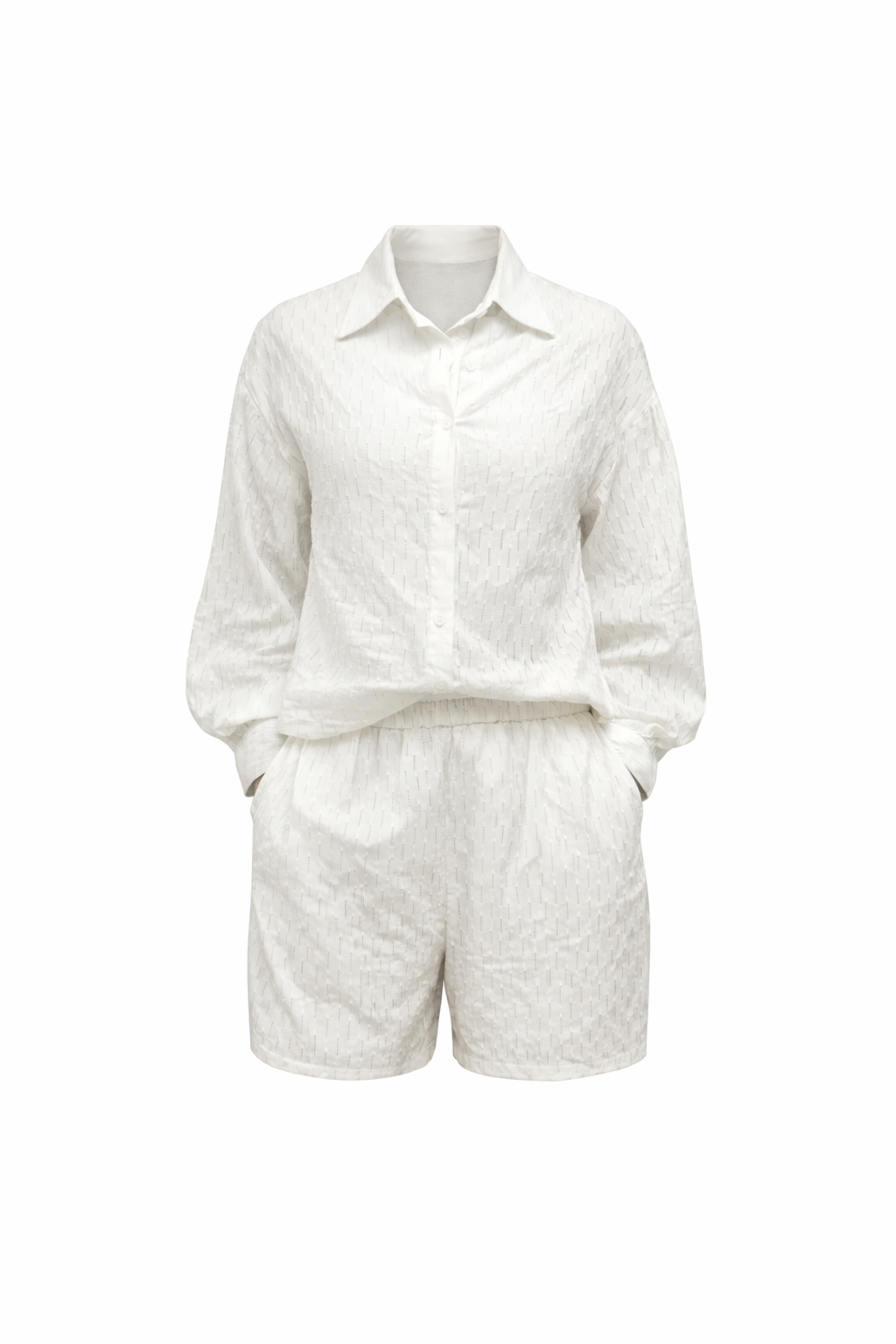 Carlie 2pc Jacquard Cotton Short Set in white
