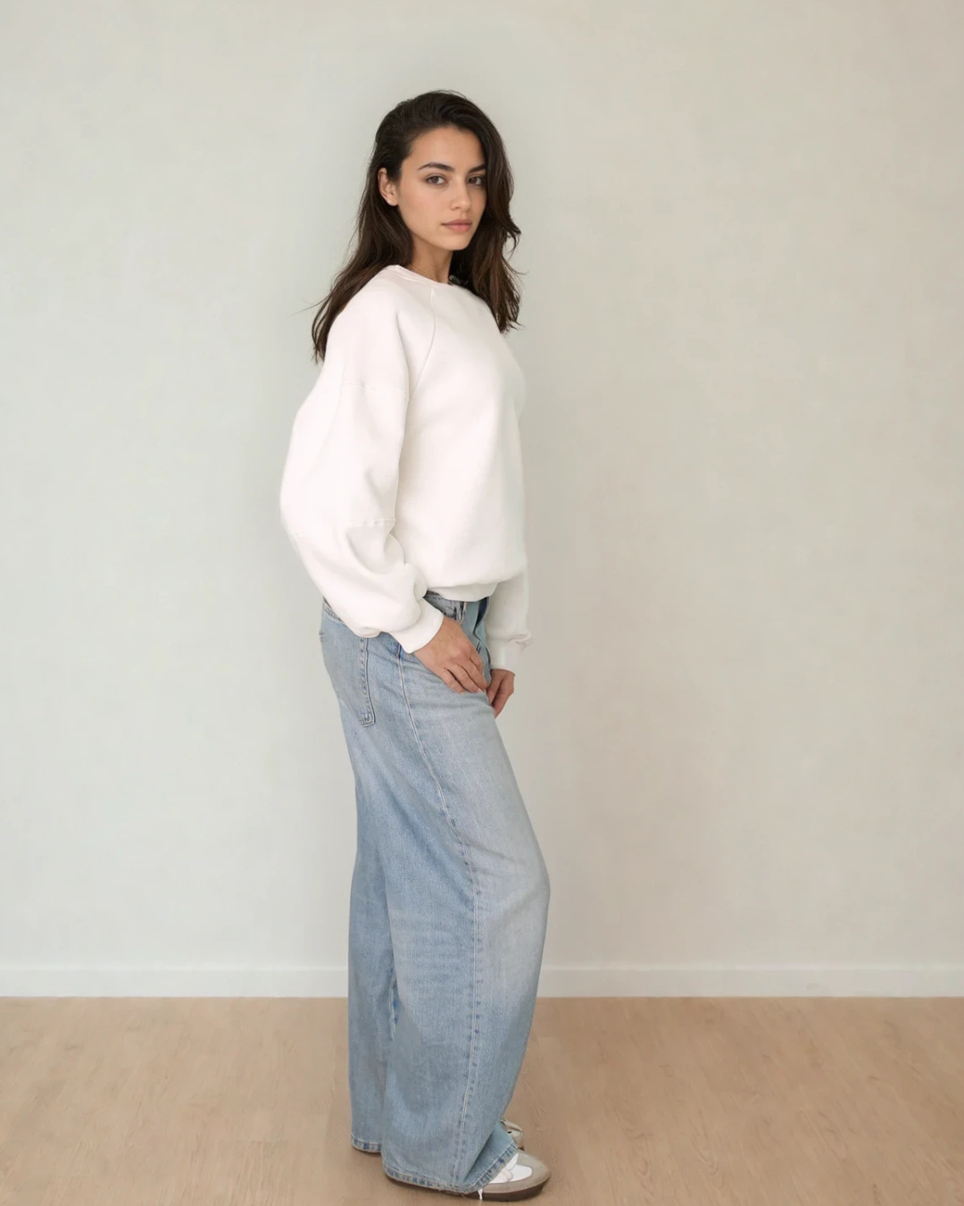 Cece Crew Neck Fleece in White