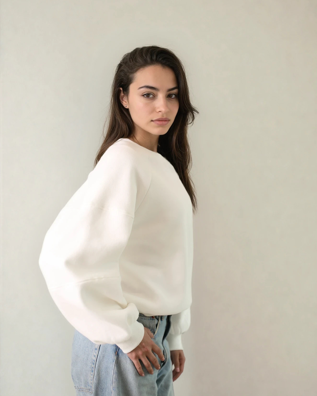 Cece Crew Neck Fleece in White