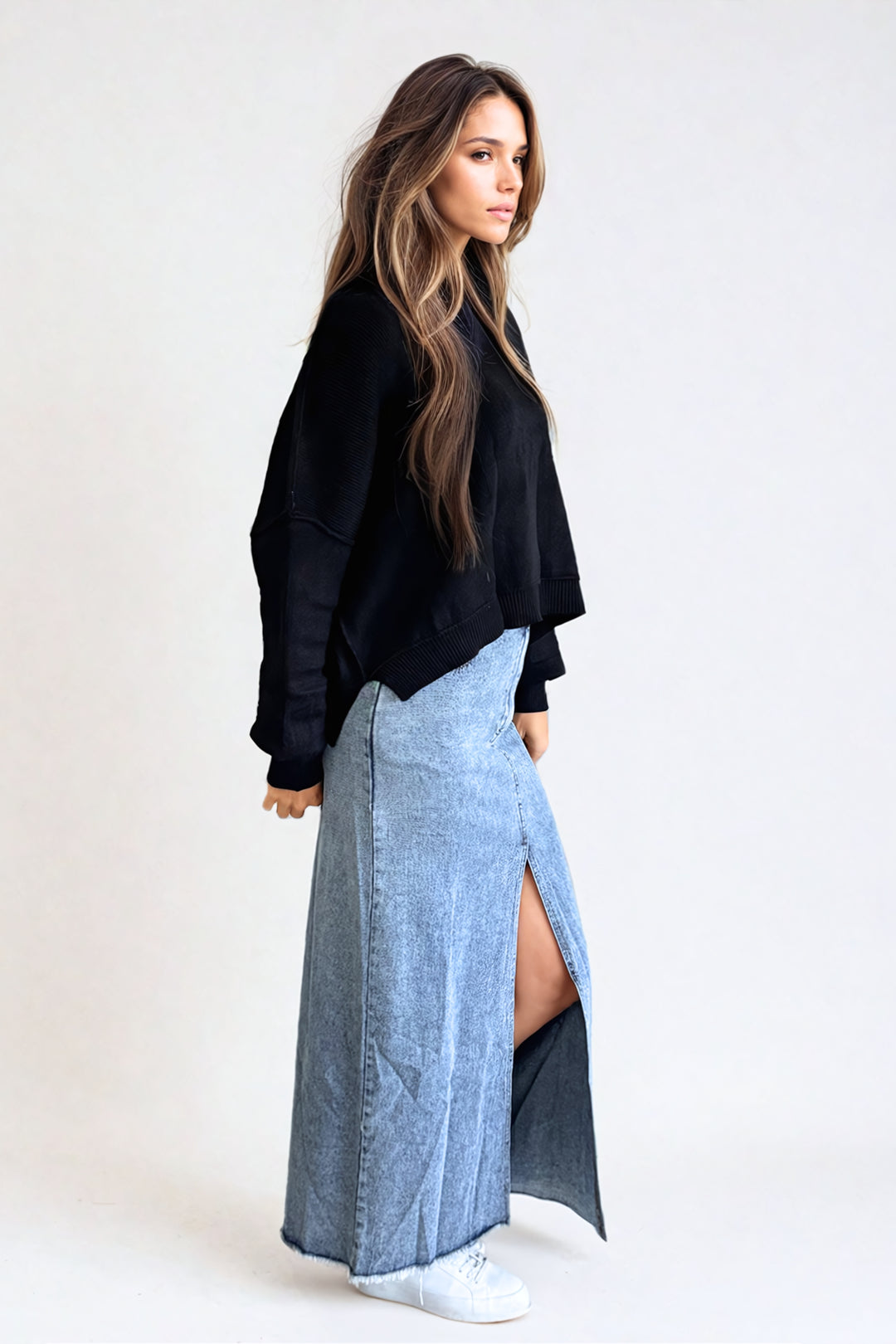 Celeste Silky Knit Sweater in Black