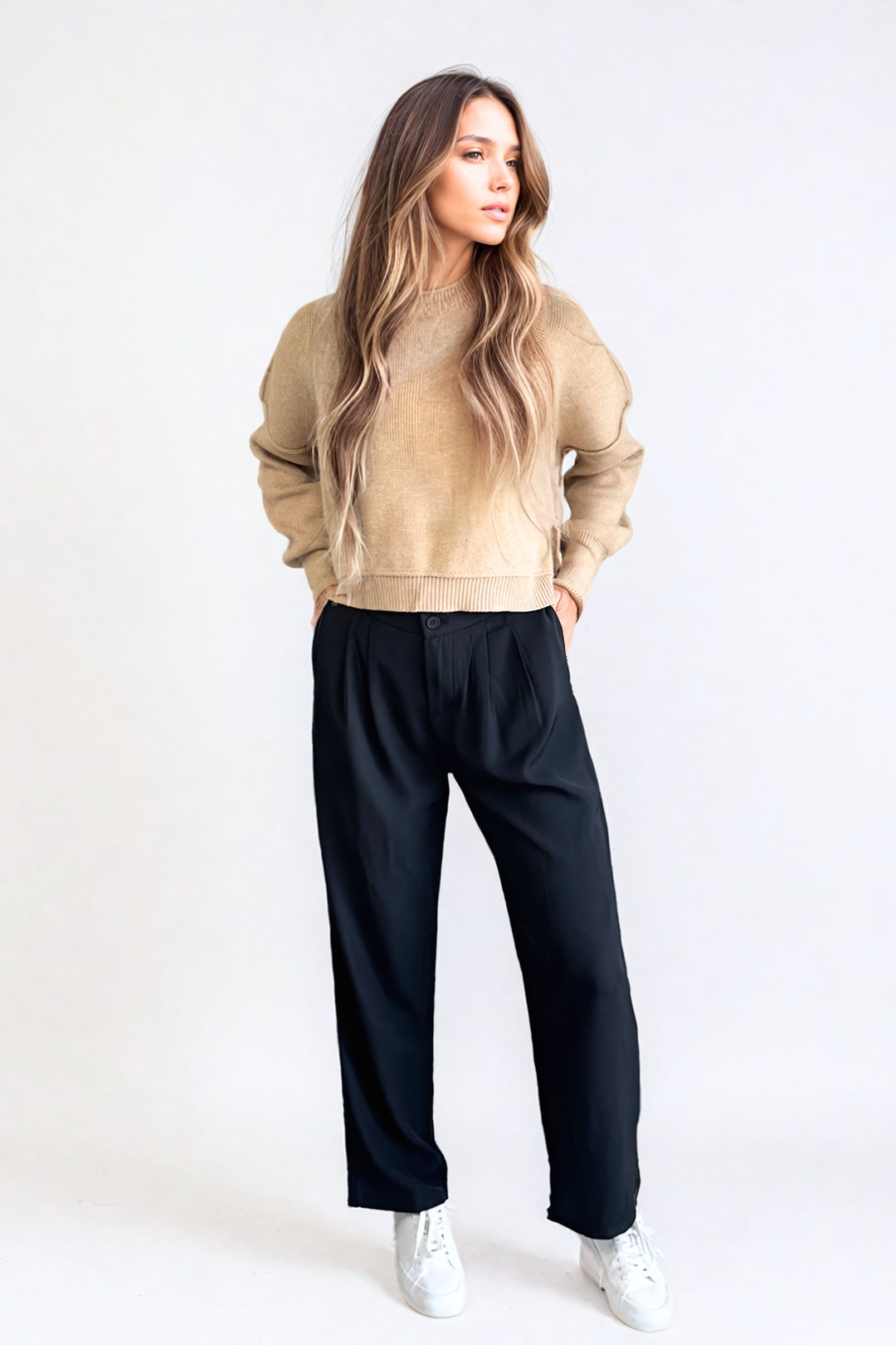 Celeste Silky Knit Sweater in Camel