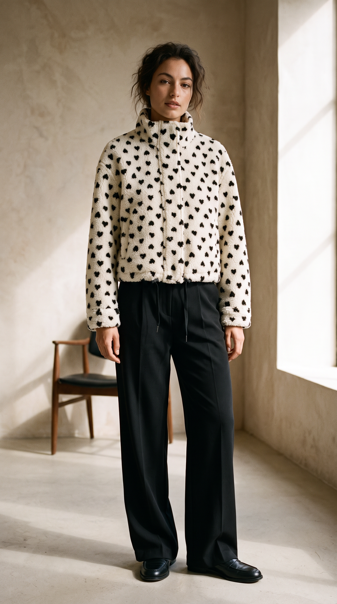 Cleo – Plush Teddy Coat In Heart Print