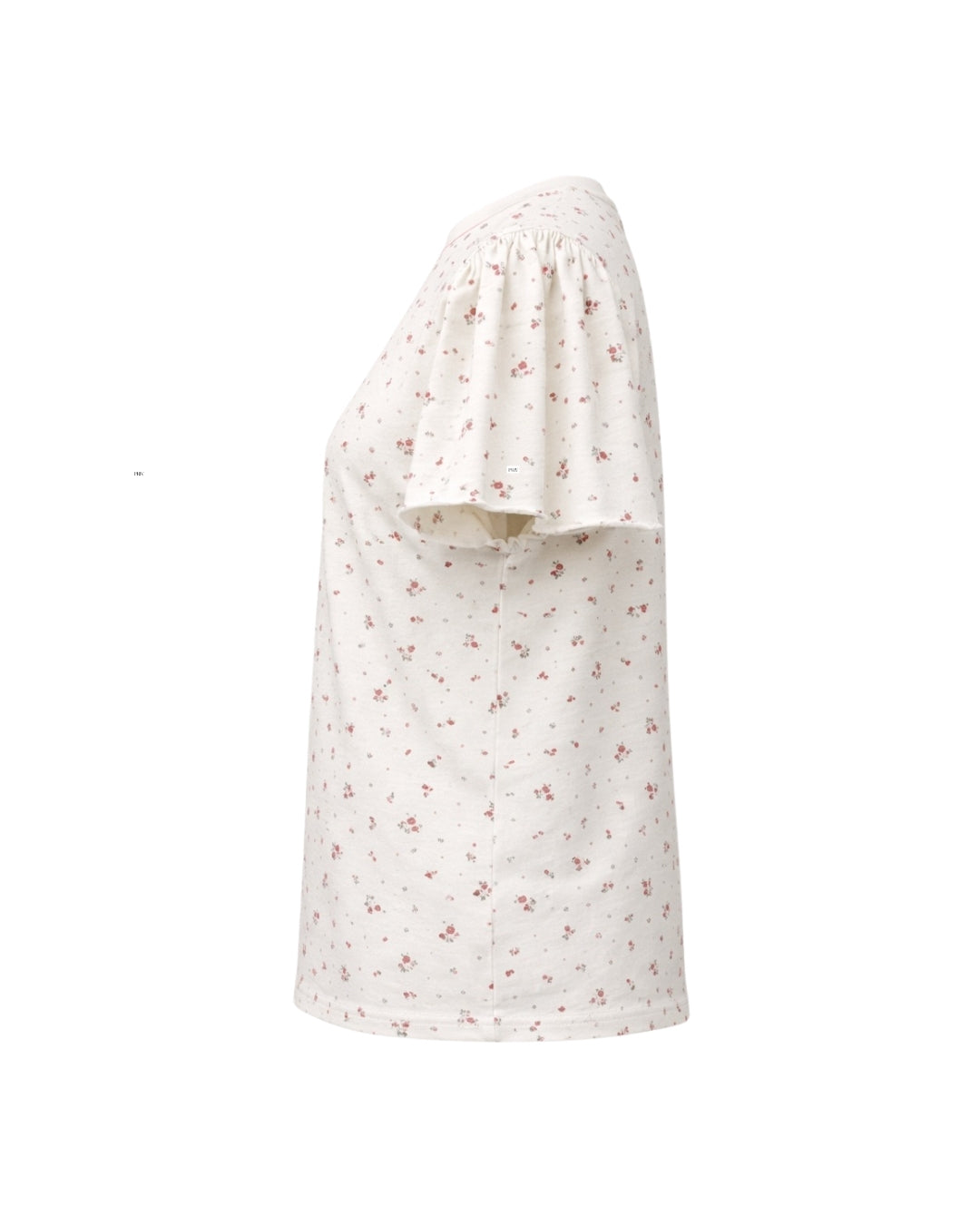 Cream and red floral t shirt side profile