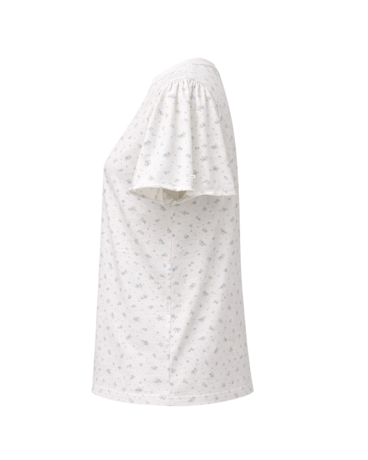 Lightweight floral short sleeve top side view