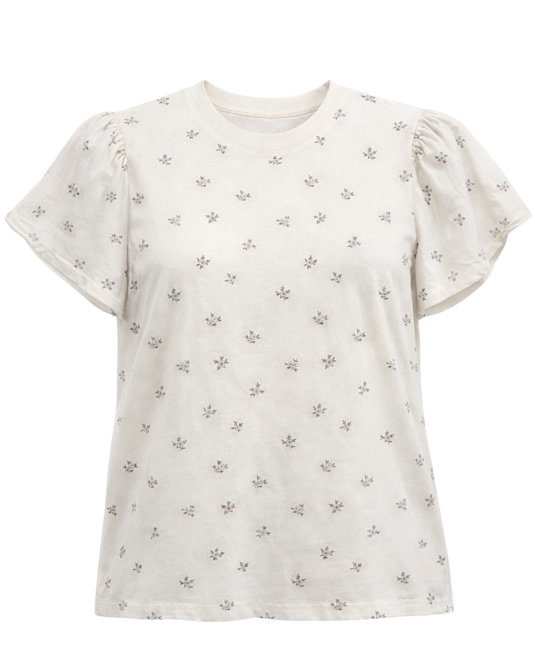 Colette - Ruffle Sleeve Soft Printed Everyday Cotton T-Shirt Dainty Floral