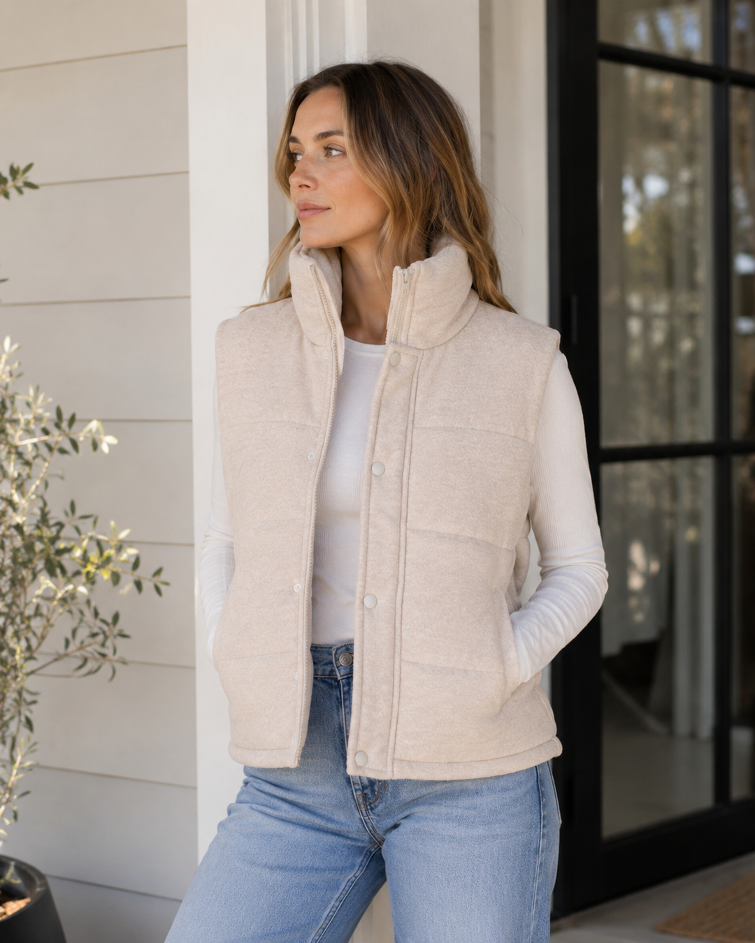 Cora Knit Puffer Vest in Oat