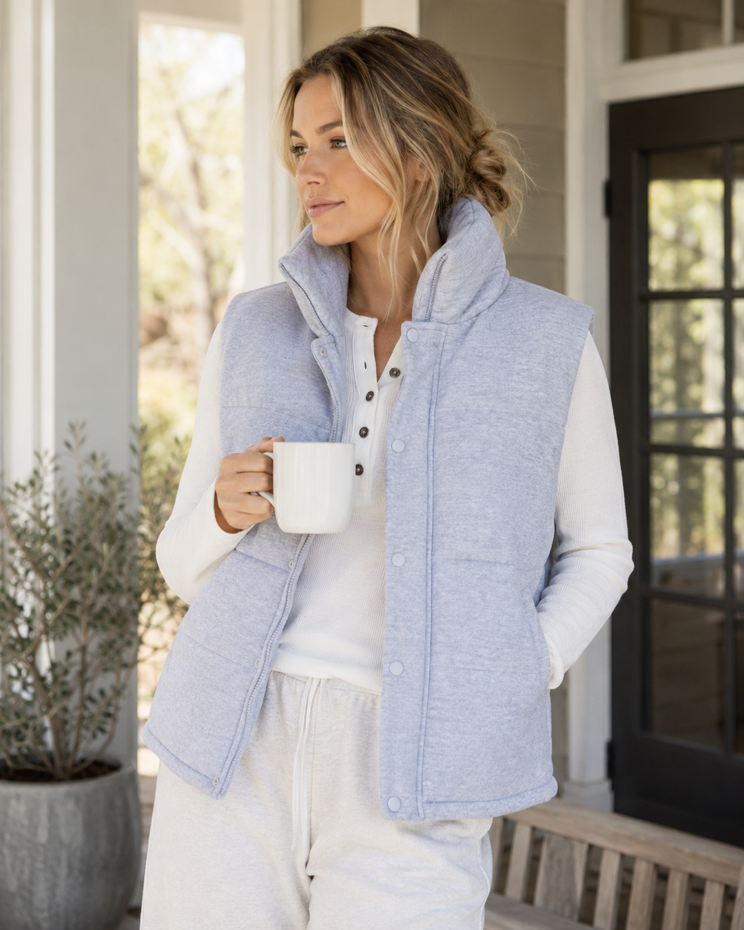 Cora Knit Puffer Vest in Grey