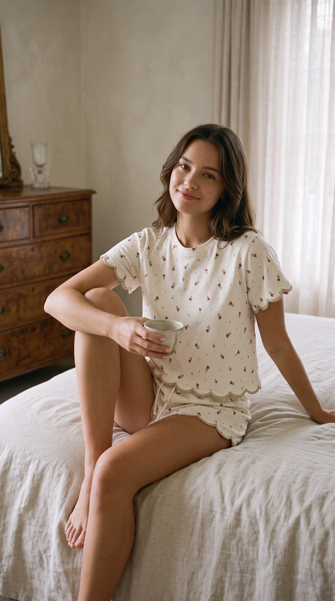 Daybreak PJ Set – Scalloped Trim Pajama Set Tulips