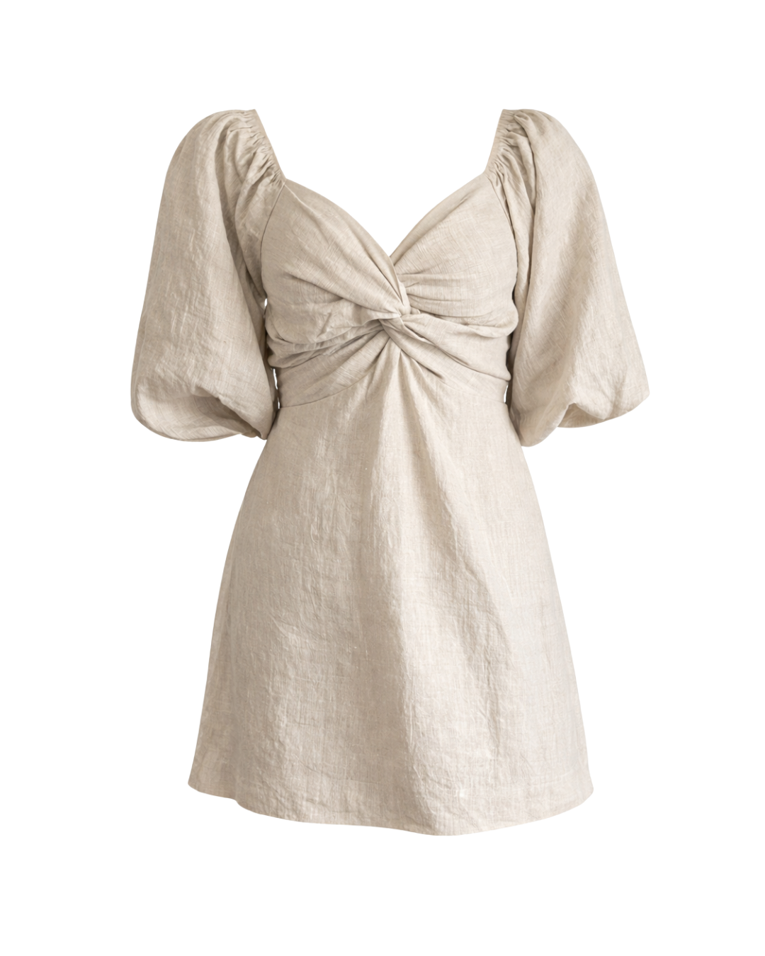 Noelle Linen Bubble Sleeve Dress in Oat