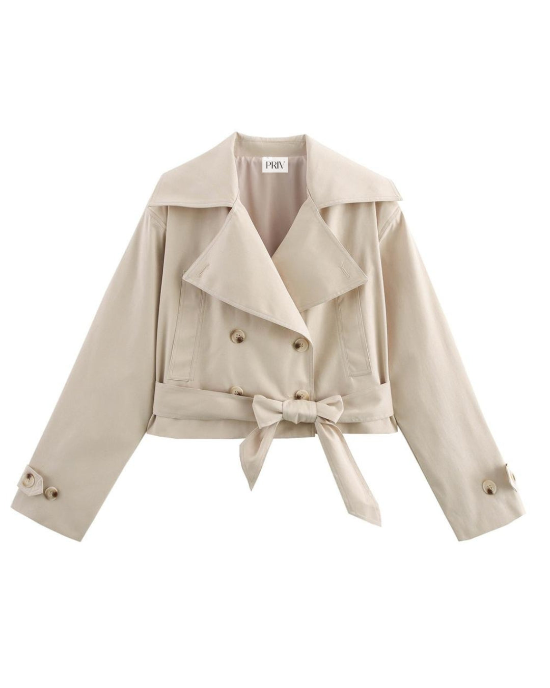 Elowen Cropped Trench – Double Breasted Belted Spring Jacket Tan