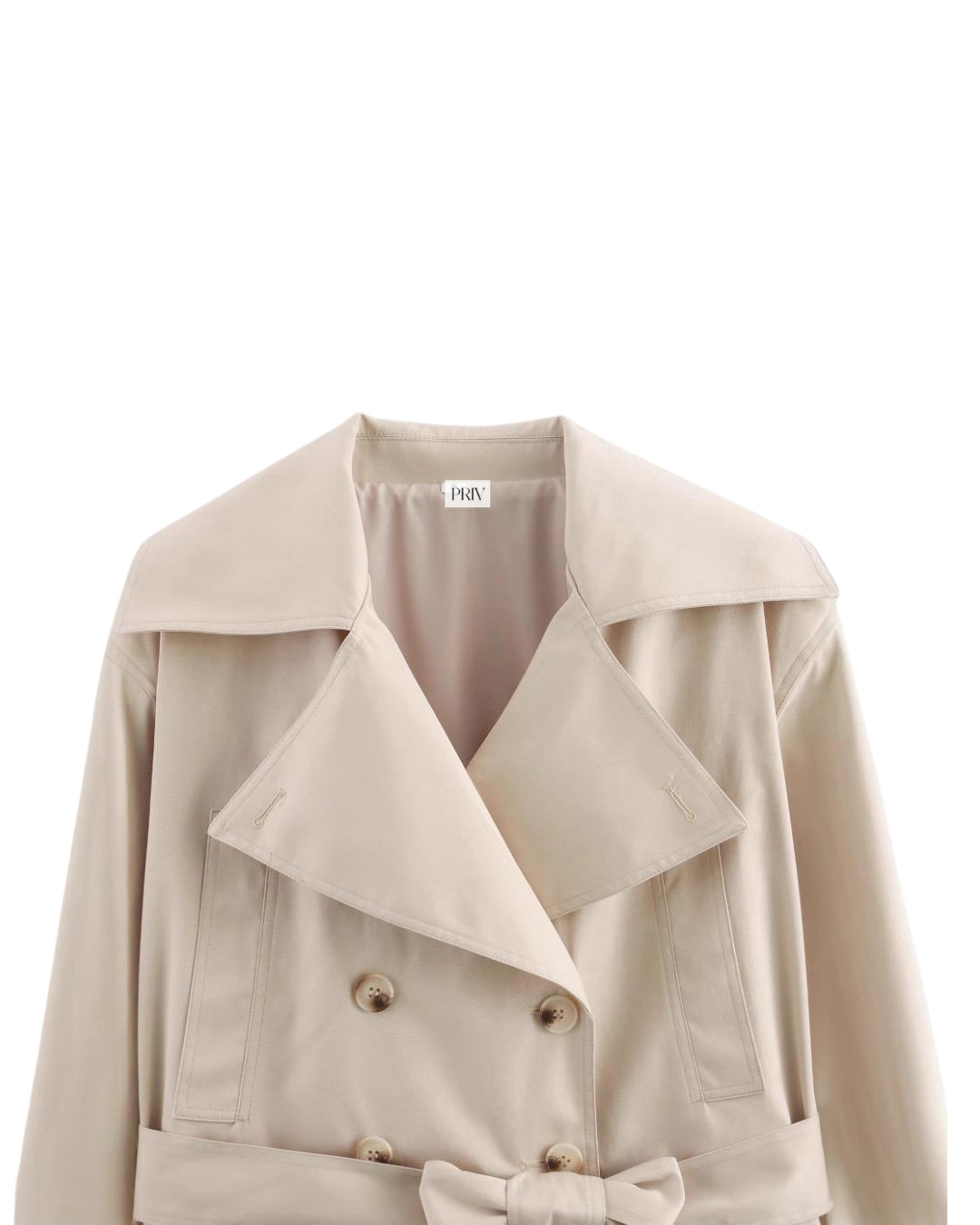 Elowen Cropped Trench – Double Breasted Belted Spring Jacket Tan
