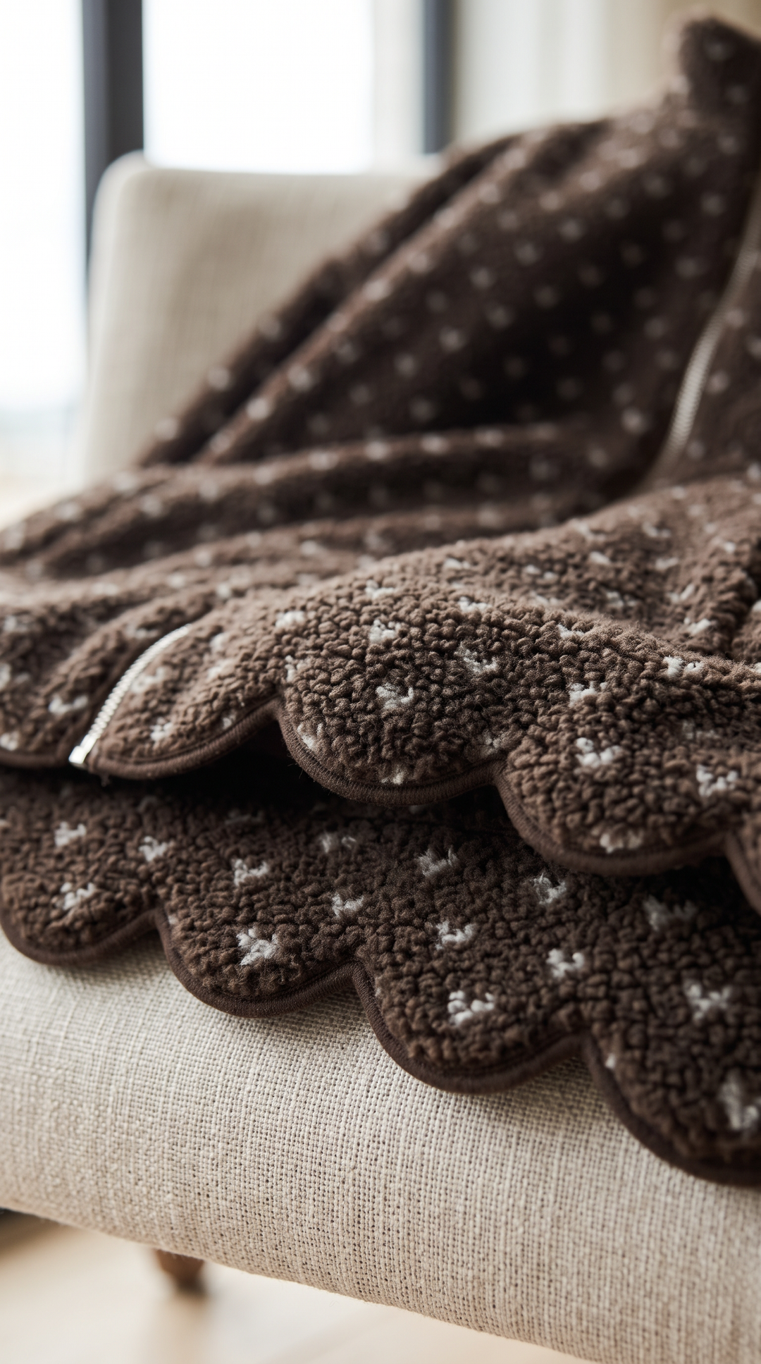 Eve scallop teddy coat espresso hearts – detail view – PRIV the Brand