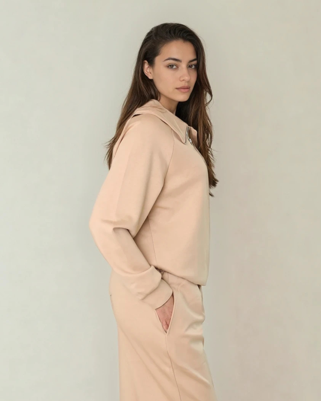 Maeve 3/4 Zip Top Mocha Mousse