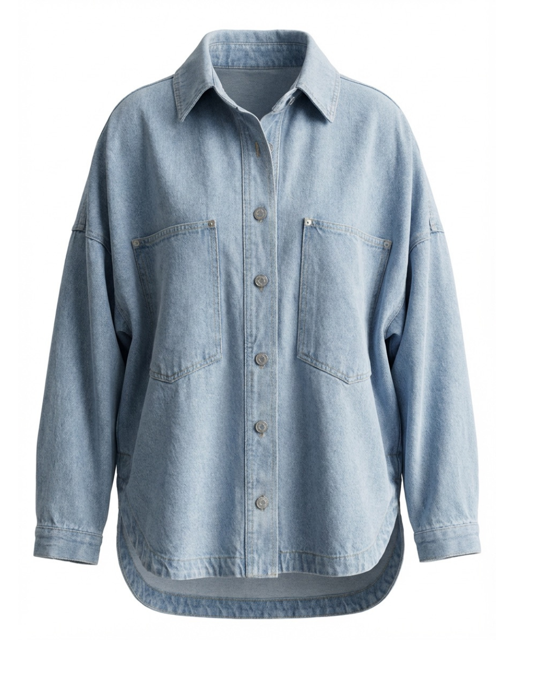 Kaitlin – Oversized Light Wash Button Jacket Denim