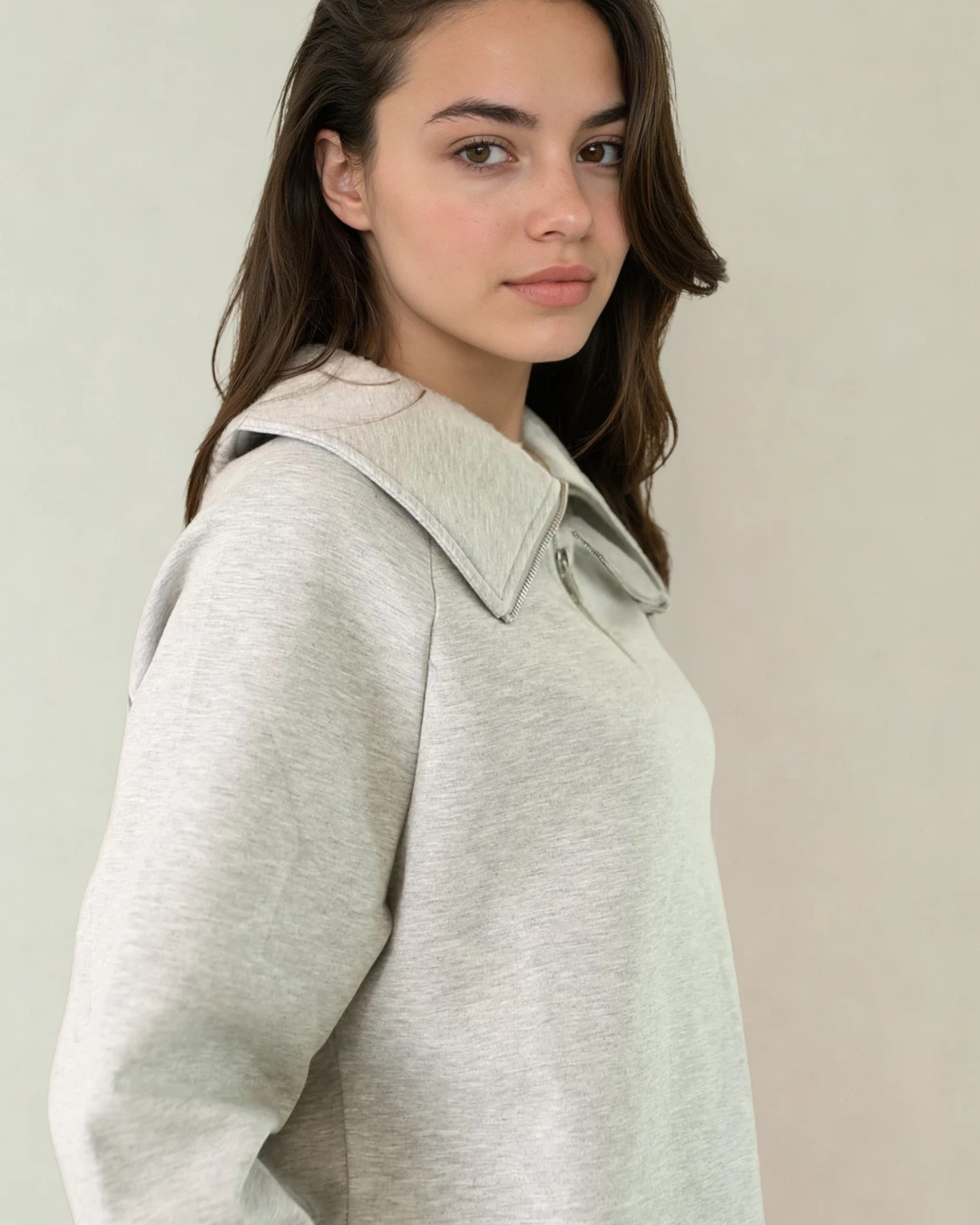 Maeve 3/4 Zip Top Heather Grey