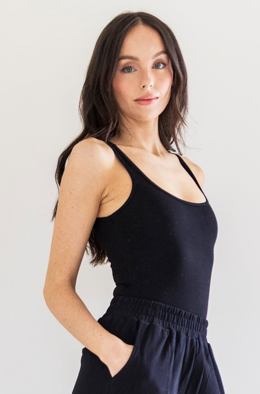 Hannah Square Neck Body Suit in Black