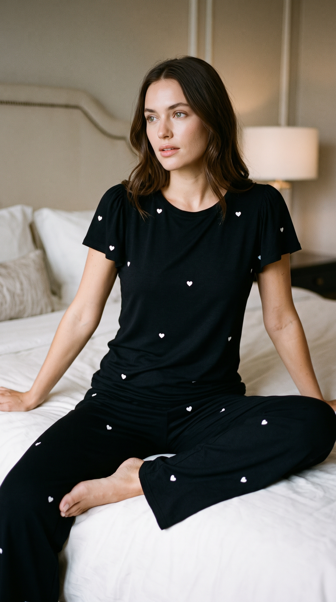 Heartfull PJ – Printed Pajama Set 2PC In Black