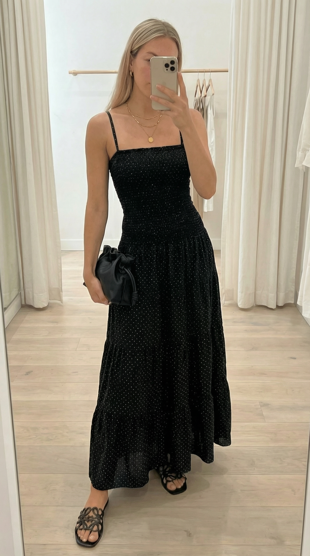 Loralee – Full Length Tiered Maxi Dress In Polkadots