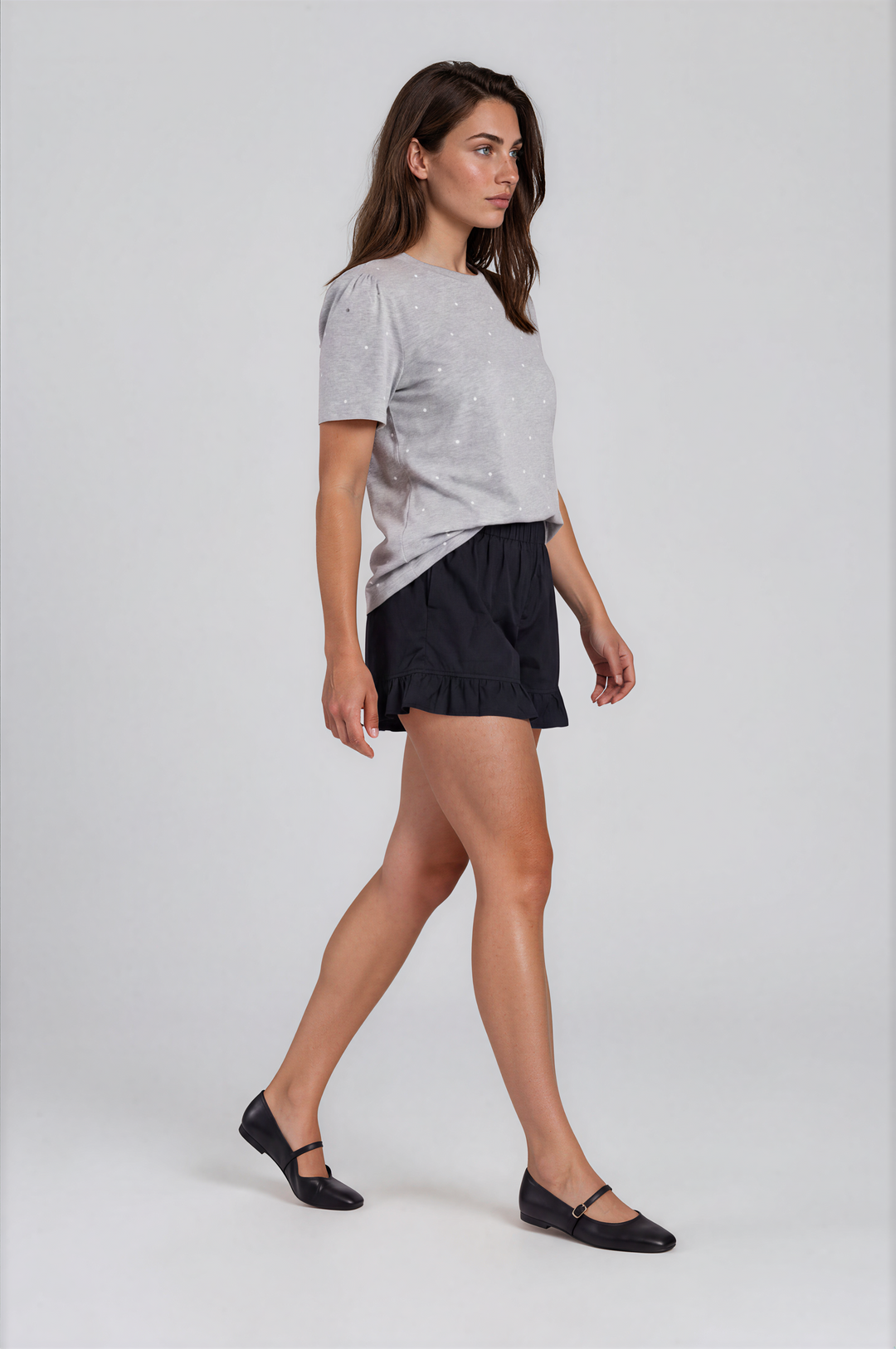 Harper Tee – Polka Dot Everyday T-Shirt Grey Polka Dots