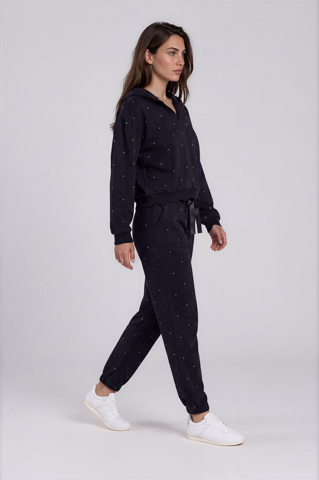 Noemie Joggers - Printed Fleece Lounge Pant Black Dots