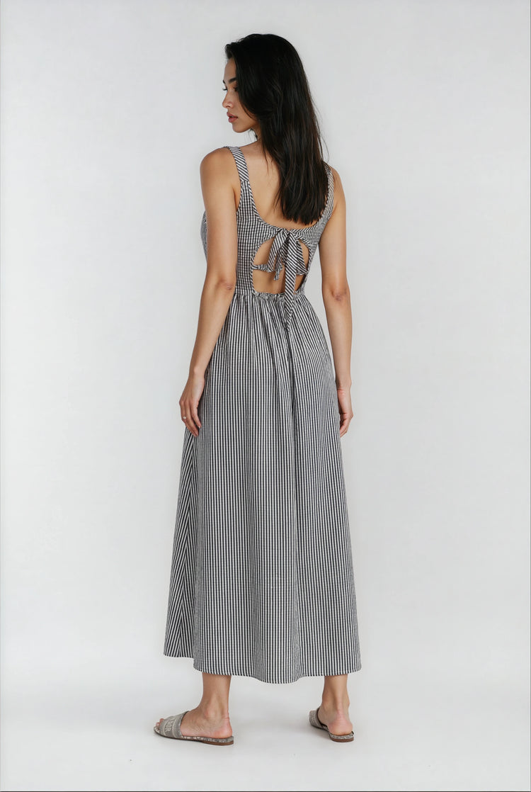 Tie-back detail on striped summer dress