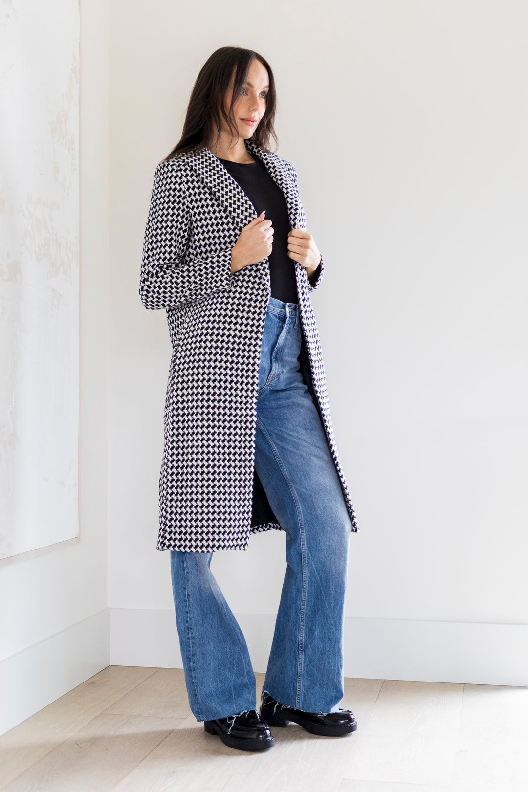 Lily Full Body Collared Coat in Houndstooth