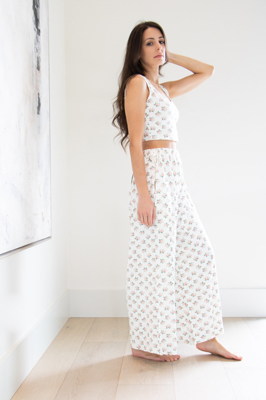 Sara Wide Leg Tank Set in Rose Print