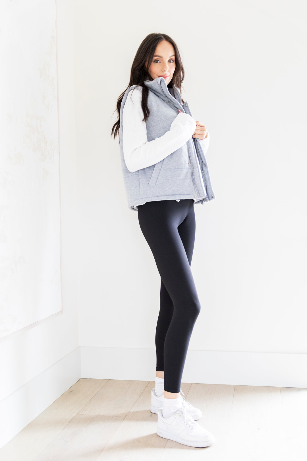 Cora Knit Puffer Vest in Grey