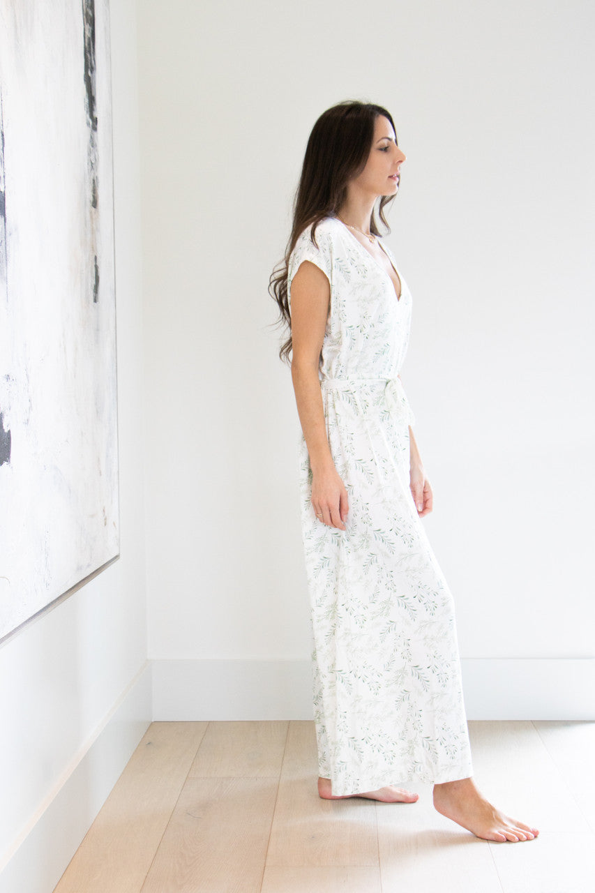Our staple Errand Day romper featuring a new soft floral Bali print finish. Wear this romper with the tie waist closed, or open for a relaxed, casual flowing look. This romper fits loose against the skin, with a soft modal based fabric that's breathable and lightweight to wear. 
