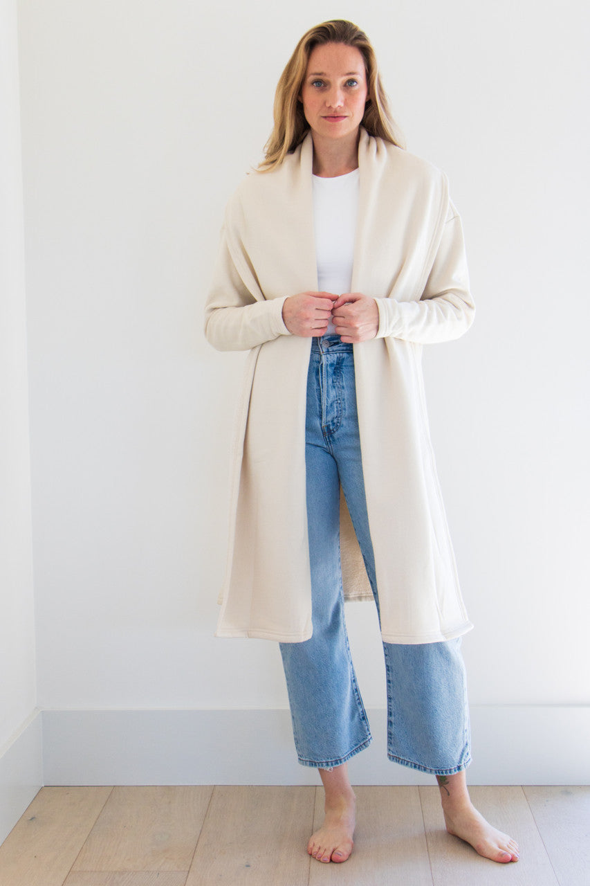 Our Coco Cozy Coatigan is a lifestyle piece designed to keep you pampered in warmth, softness and comfort. Embracing you with rich fabrics and amazing hand-feel, this long lounger Coatigan is the blanket you truly can wear all day without taking off. 

