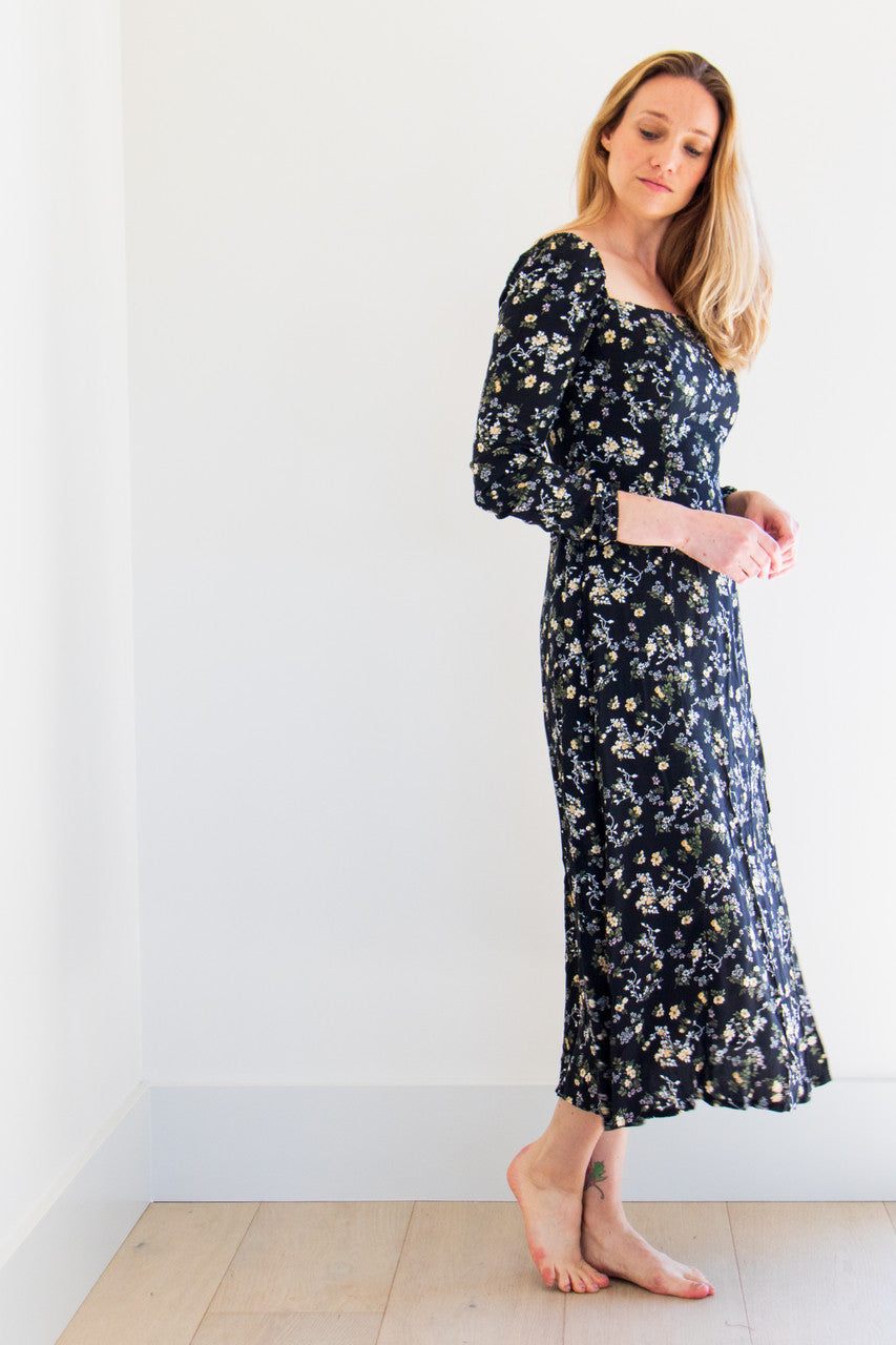 We've reimagined our best selling vintage print for Fall. This flowing long sleeve dress is made with lightweight fabrics with a boxy neckline. Like this print? Visit our Lennox Blouse, Rhea Blouse and top selling Mara Dress, all featured in the same print.

