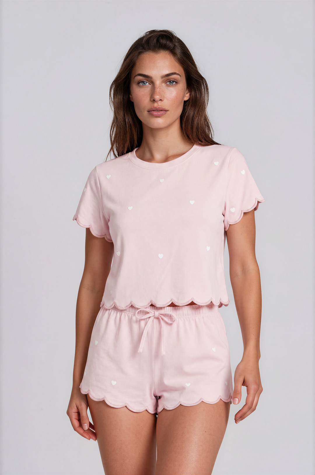 Daybreak Summer PJ Set – Scalloped Trim Pajama Set Pink