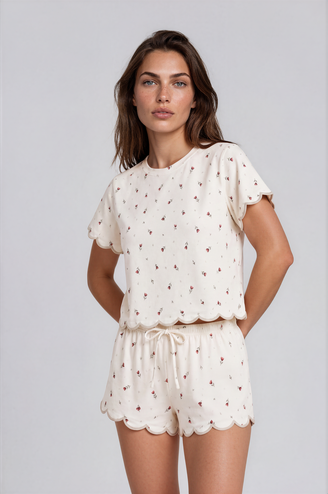 Daybreak Summer PJ Set – Scalloped Trim Pajama Set Tulips