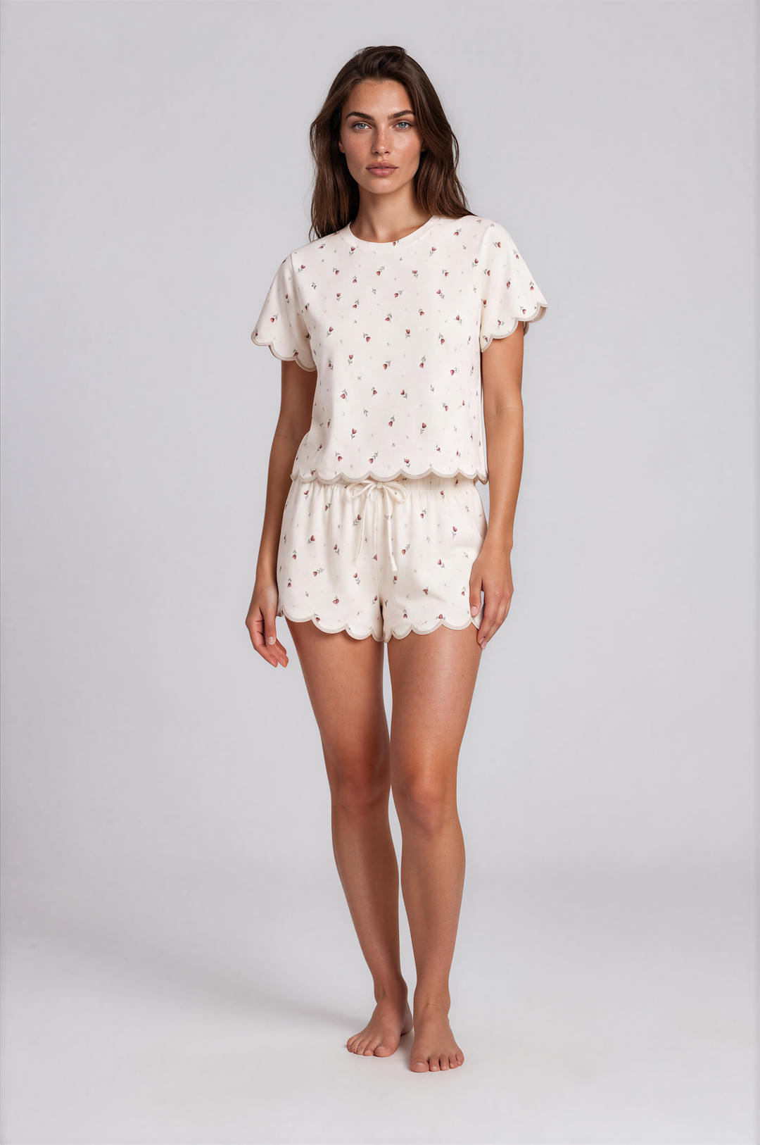 Daybreak Summer PJ Set – Scalloped Trim Pajama Set Tulips