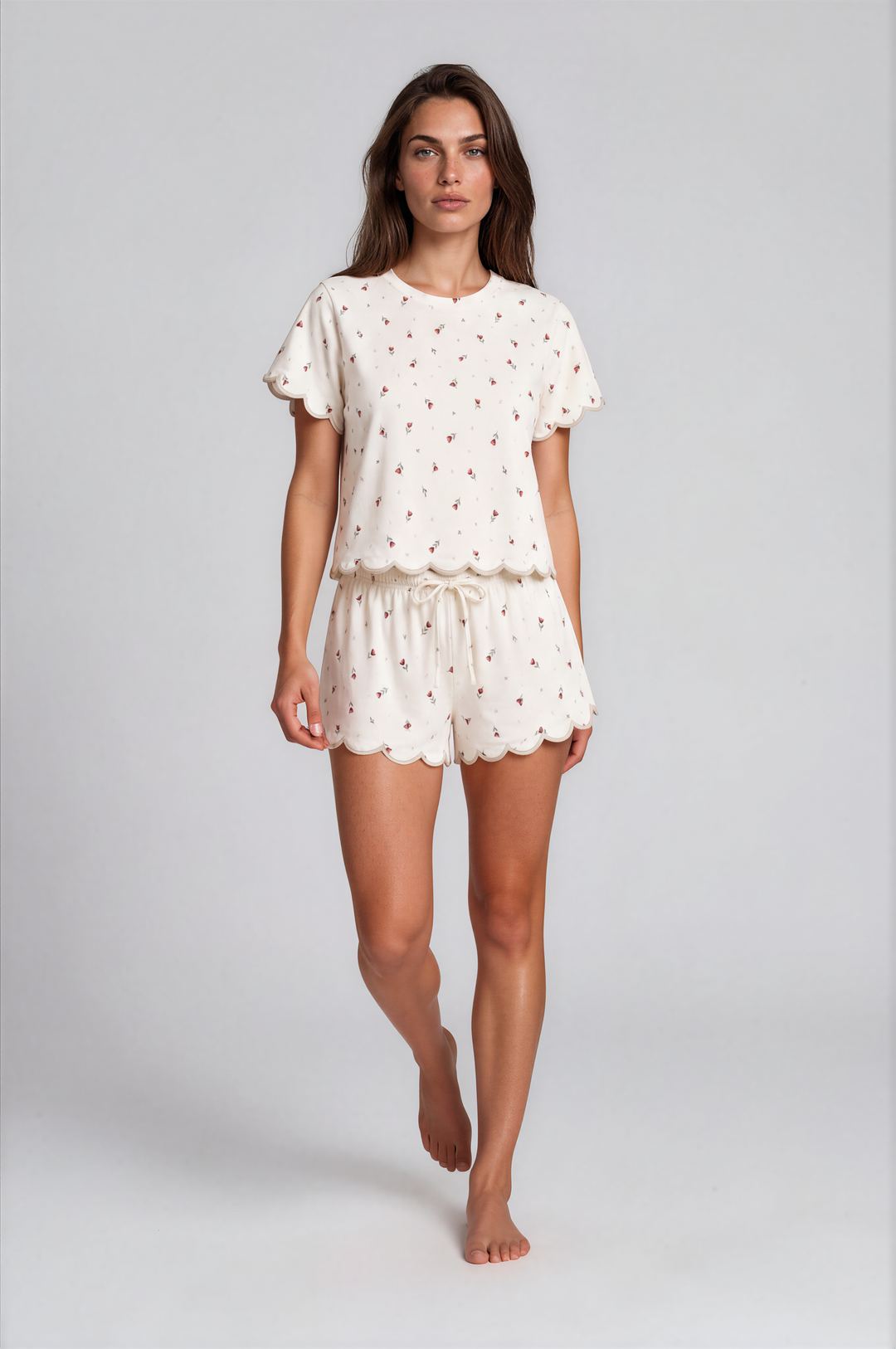 Daybreak Summer PJ Set – Scalloped Trim Pajama Set Tulips