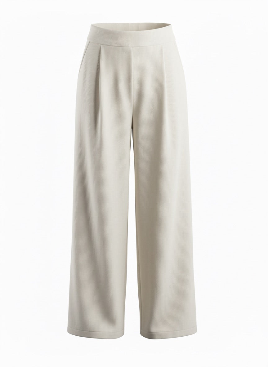LuxeFlow Trouser Pant – Pleated Pull-On Wide Leg Pant Ivory