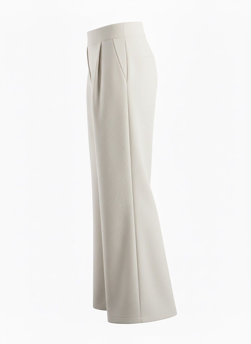 LuxeFlow Trouser Pant – Pleated Pull-On Wide Leg Pant Ivory
