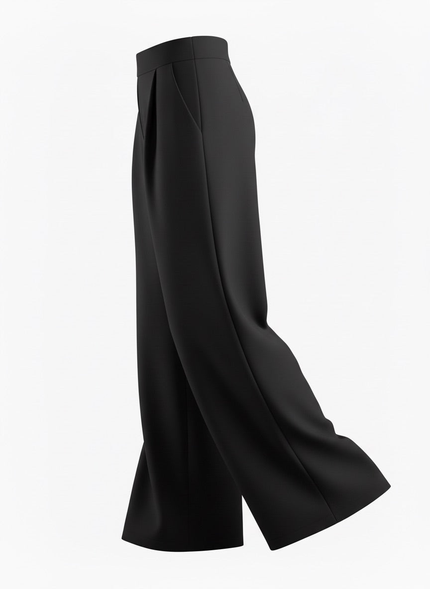 LuxeFlow Trouser Pant – Pleated Pull-On Wide Leg Pant Black