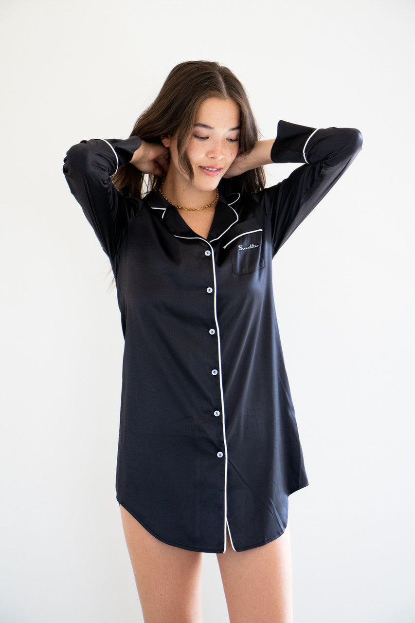 Classic Silken Sleep Shirt in Black