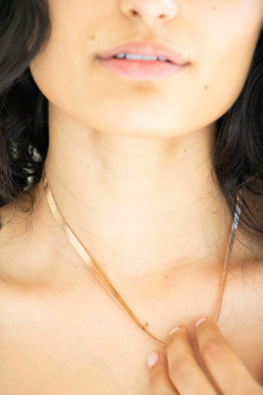 Leigh Flat Link Gold Plated Necklace in Rose Gold