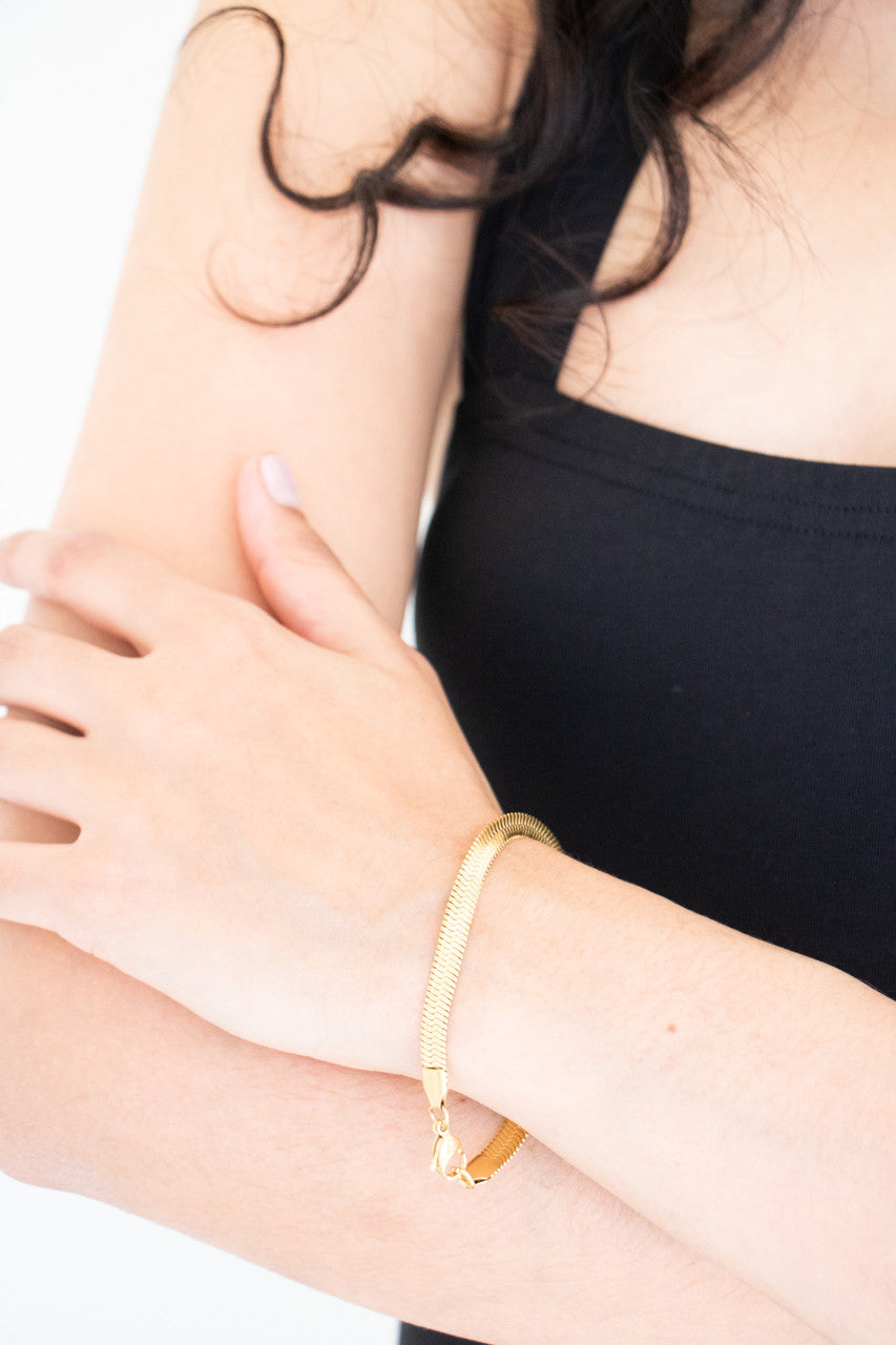 Leigh Flat Link 14K Gold Plated Bracelet in Classic Gold