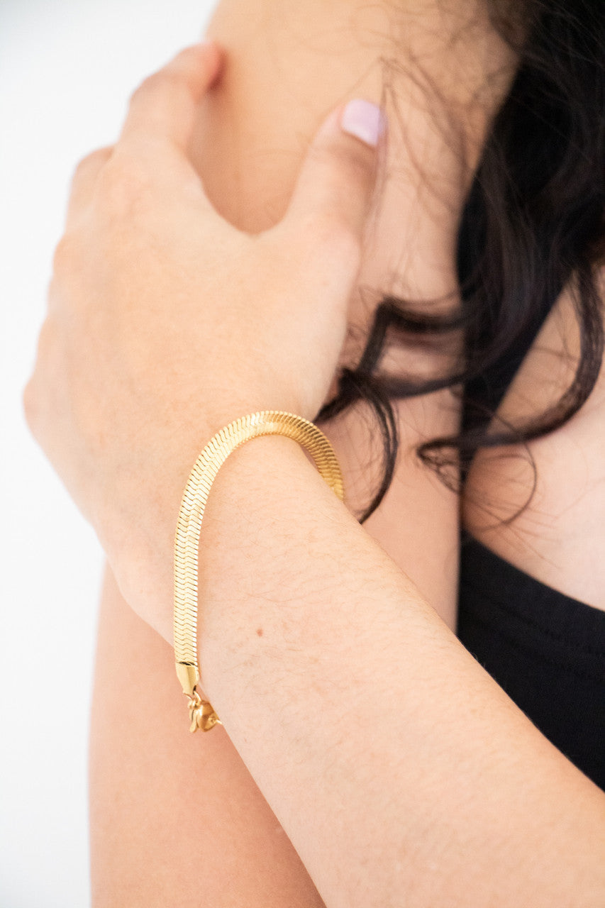 Leigh Flat Link 14K Gold Plated Bracelet in Classic Gold