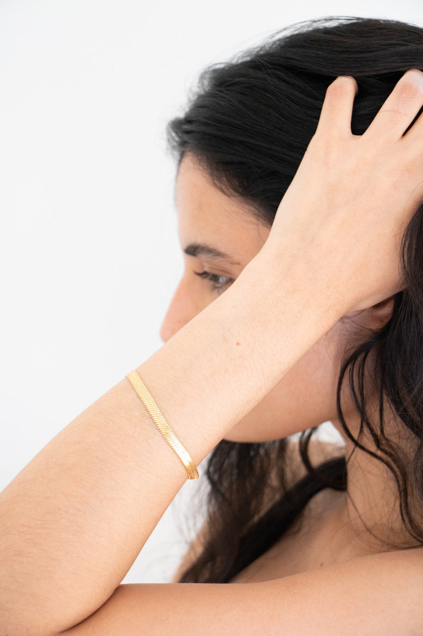 Leigh Flat Link 14K Gold Plated Bracelet in Classic Gold