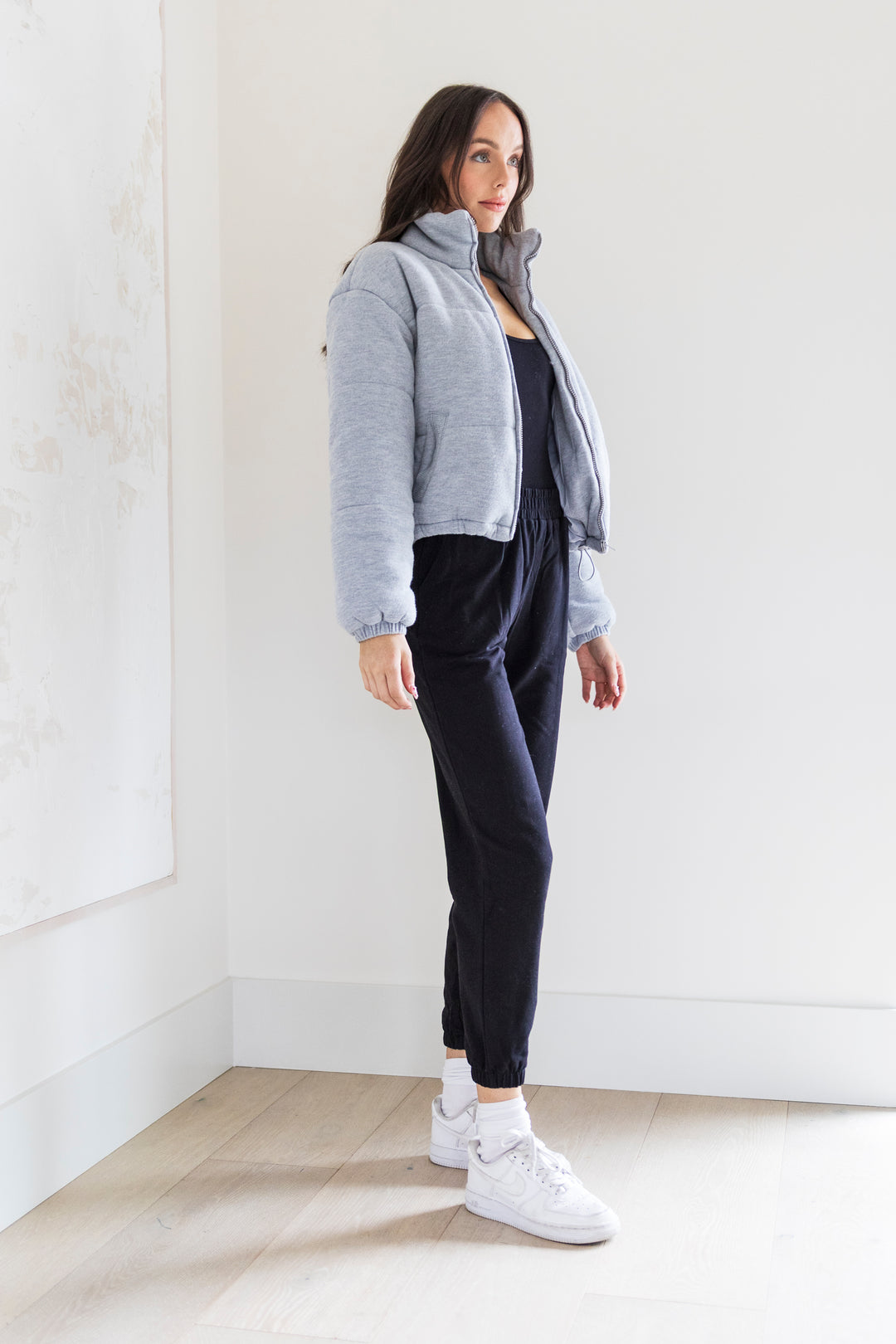 Celine Knit Puffer Jacket in Grey