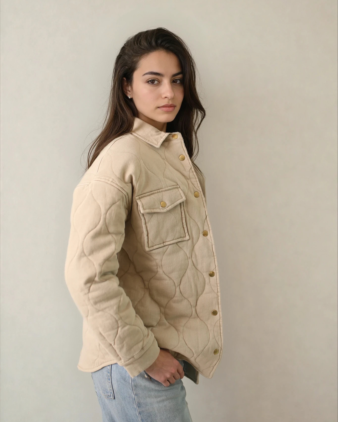Leni Quilted Brushed Cotton Coat Oat