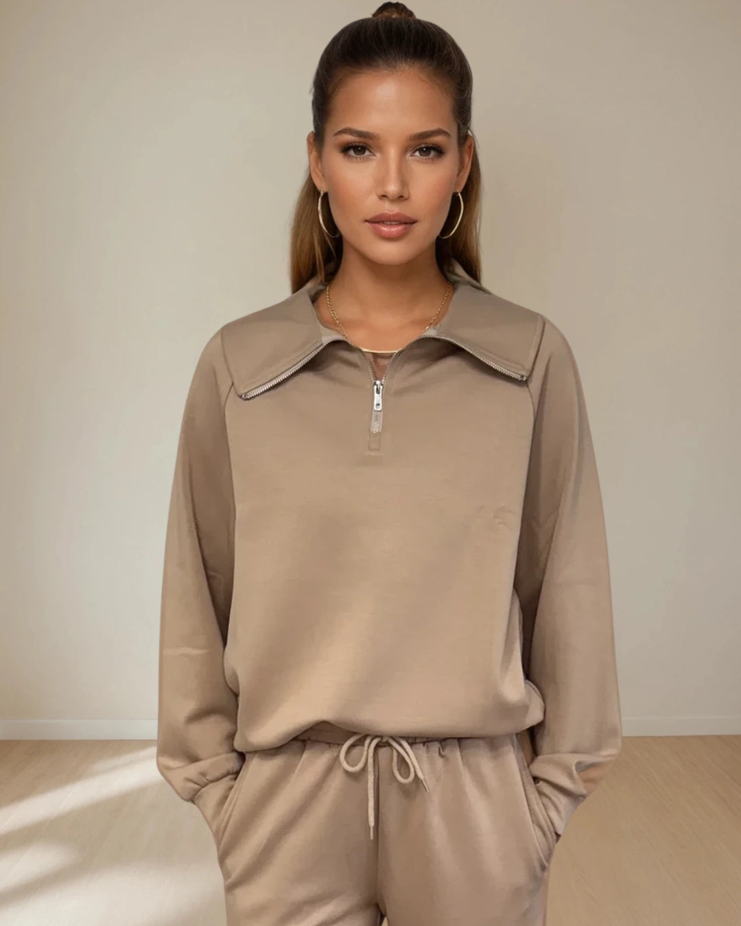 Maeve 3/4 Zip Top Mocha Mousse