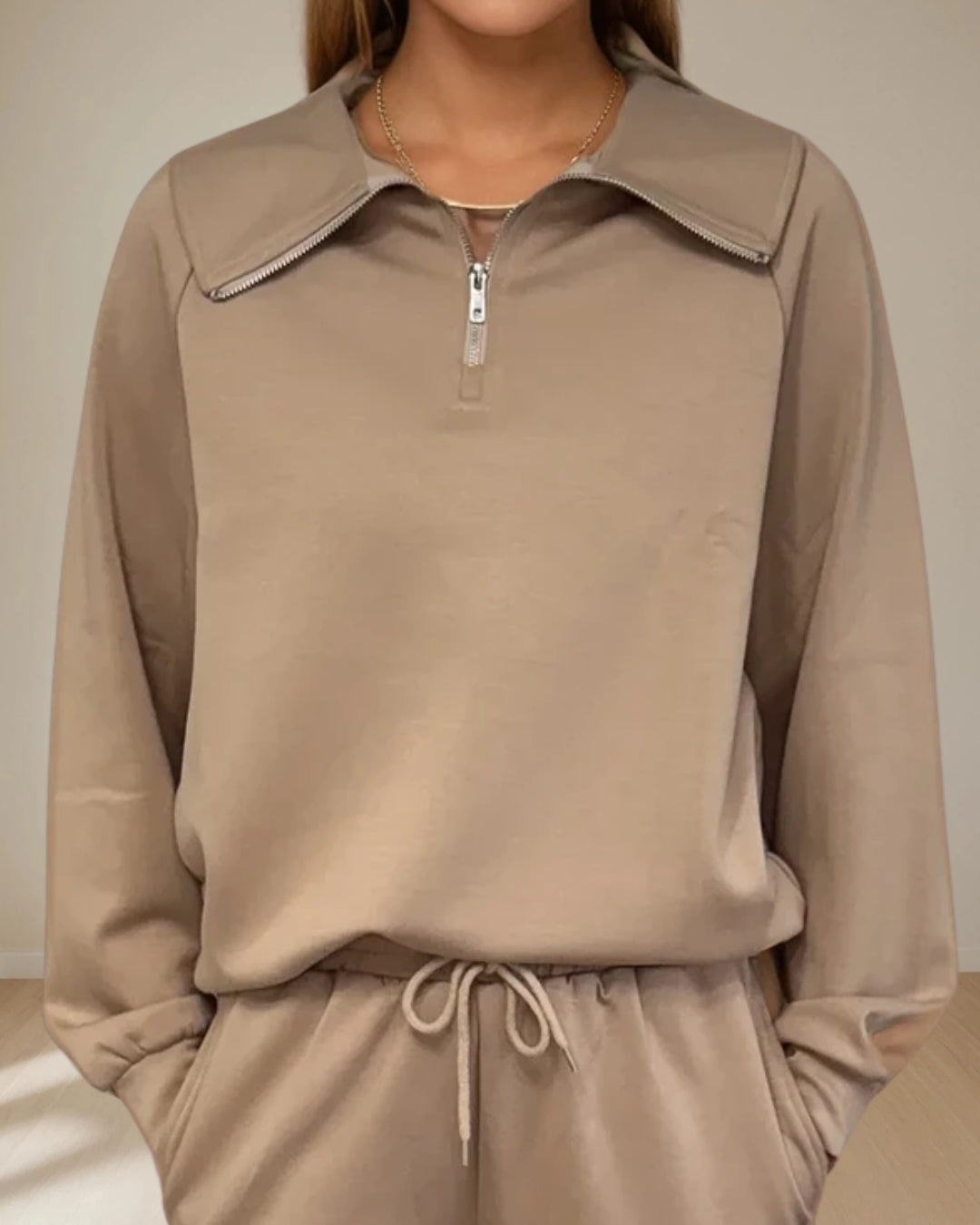 Maeve 3/4 Zip Top Mocha Mousse