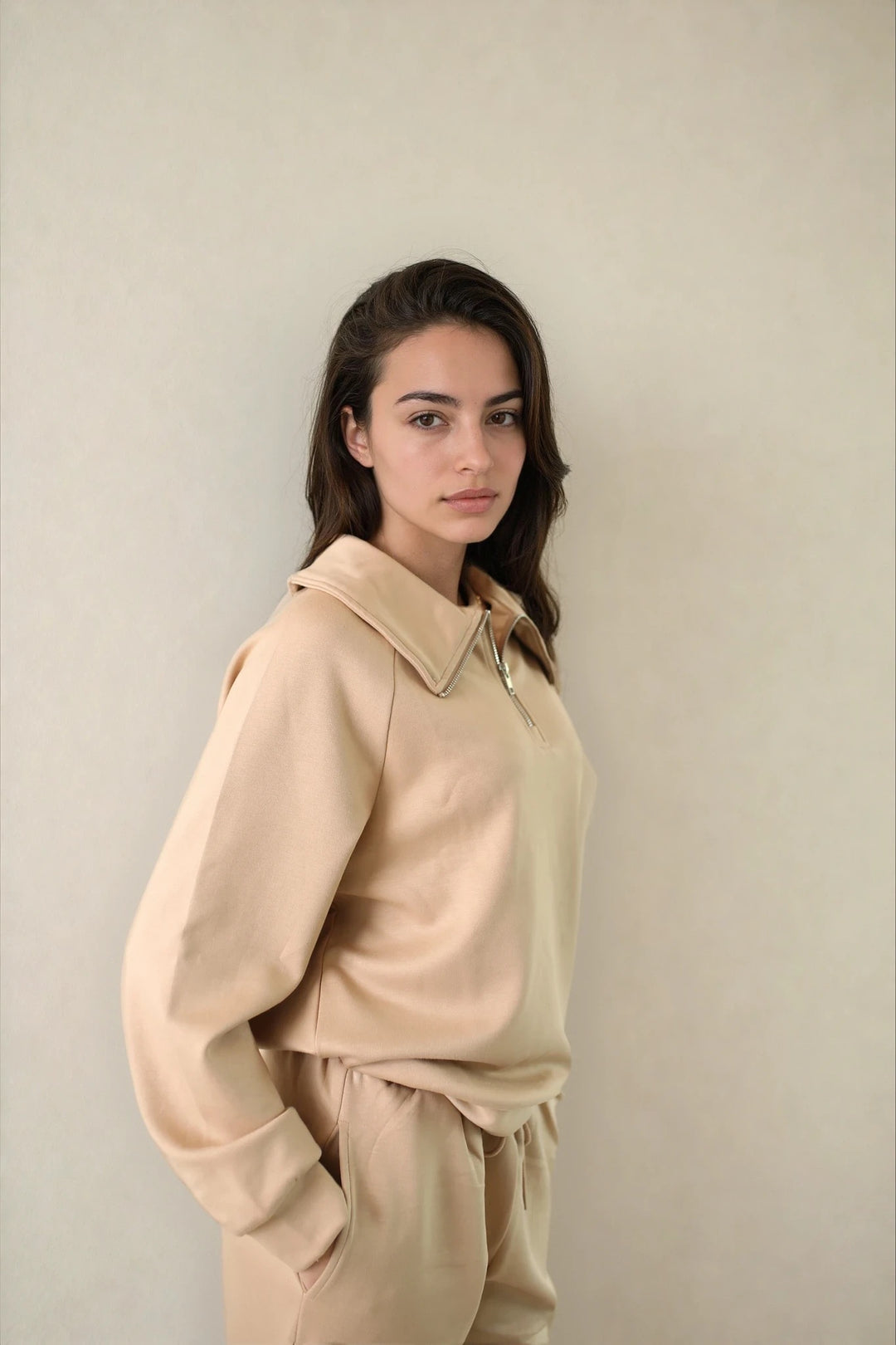 Maeve 3/4 Zip Top Mocha Mousse