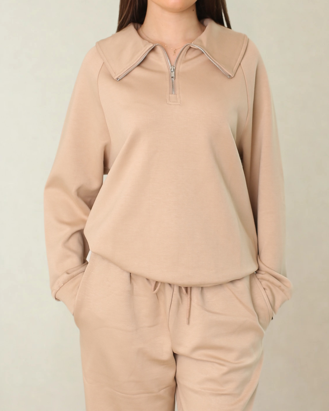 Maeve 3/4 Zip Top Mocha Mousse