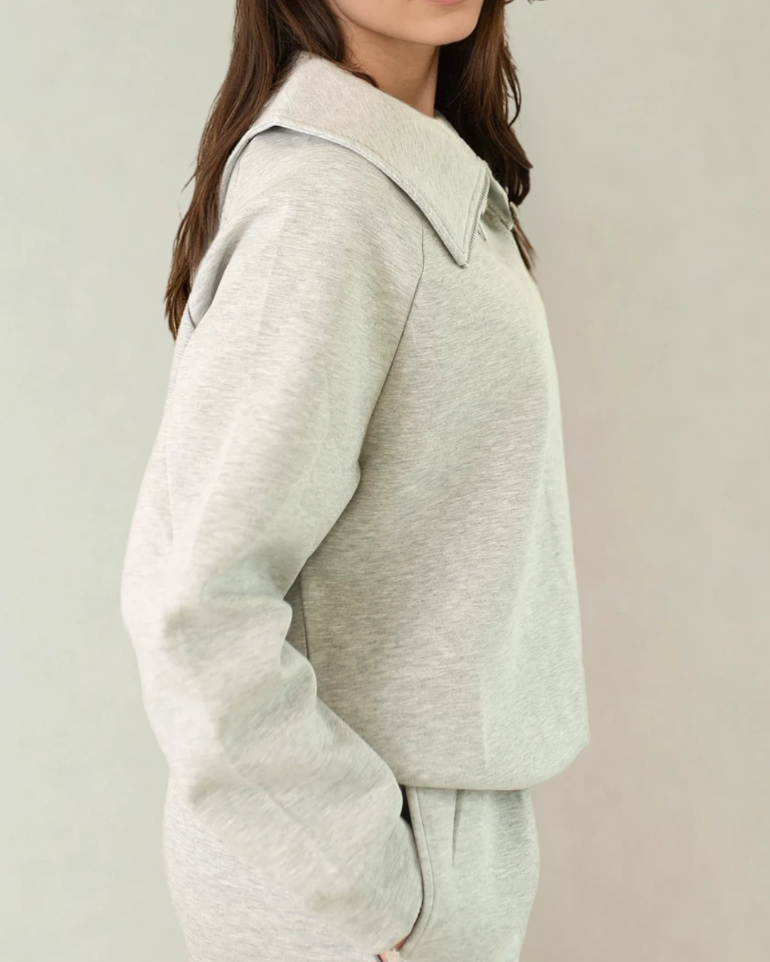 Maeve 3/4 Zip Top Heather Grey
